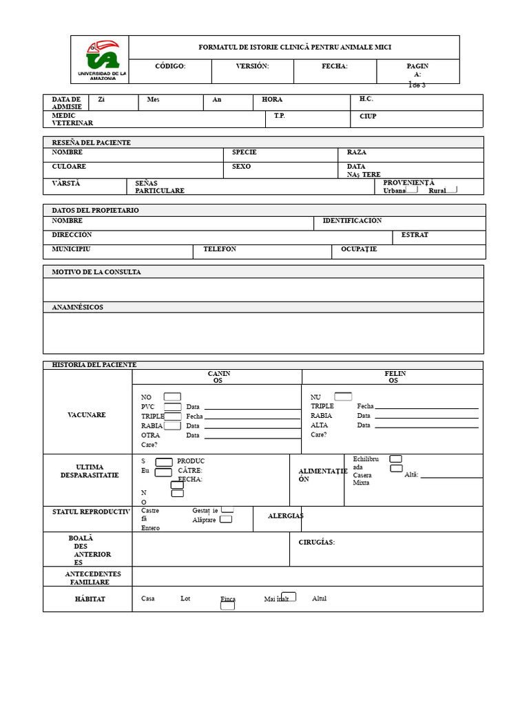 03.1 Format de Dosar Medical Pentru Animale Mici | PDF