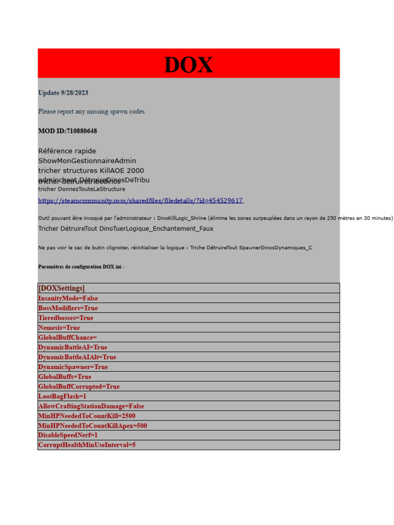 Codes de triche et paramètres DOX | PDF | Triche dans les jeux vidéo ...
