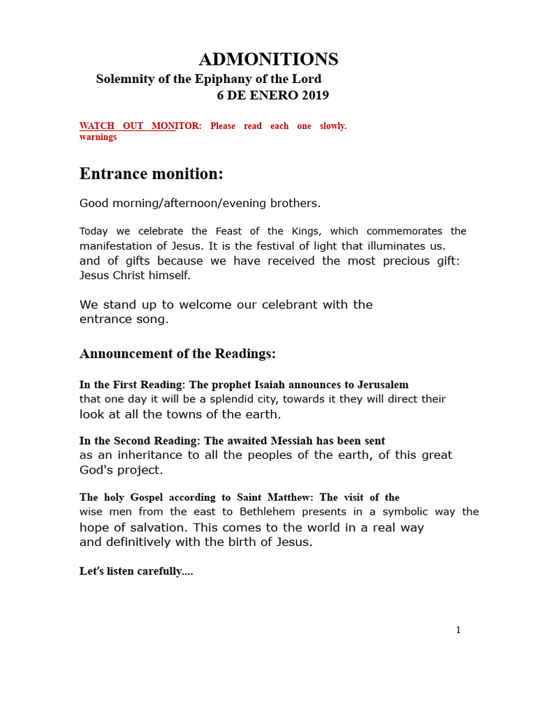 Epiphany Celebration Admonitions 2019 | PDF