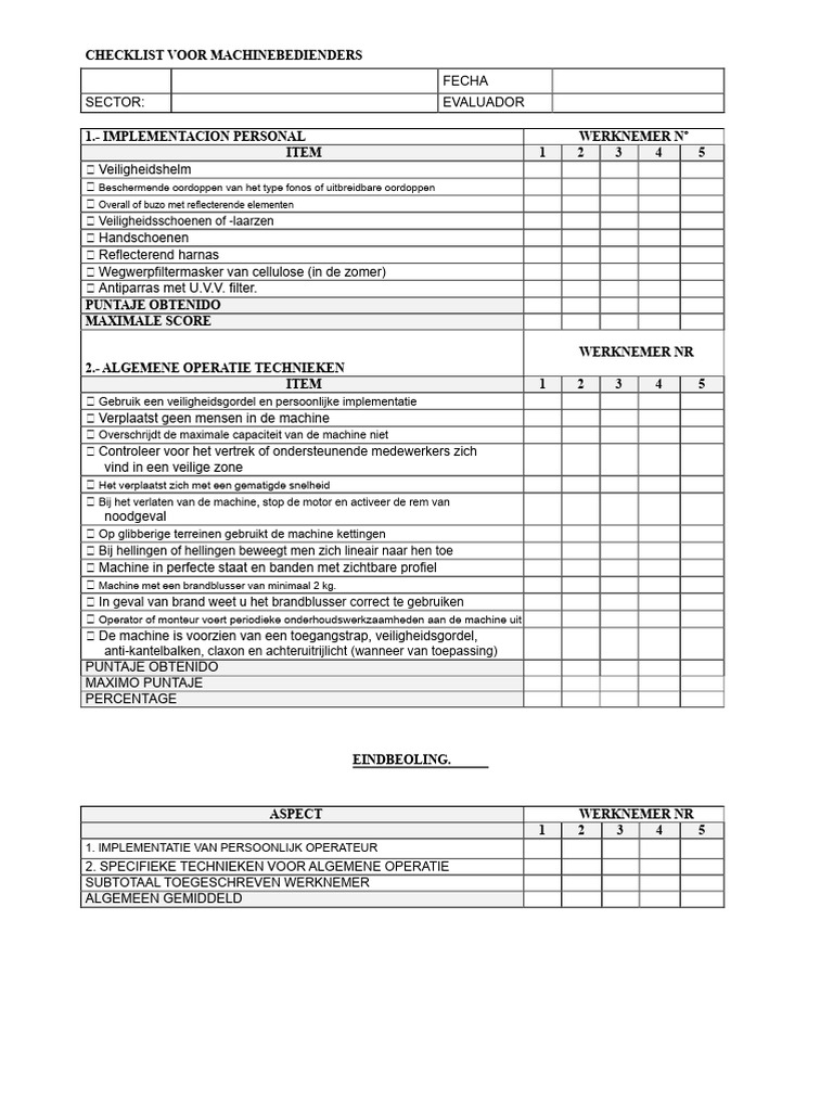 Checklist Voor Machines | PDF