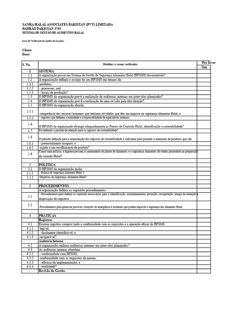 Gestão de Alimentos Halal: Checklist de Conformidade | PDF | Gestão de ...