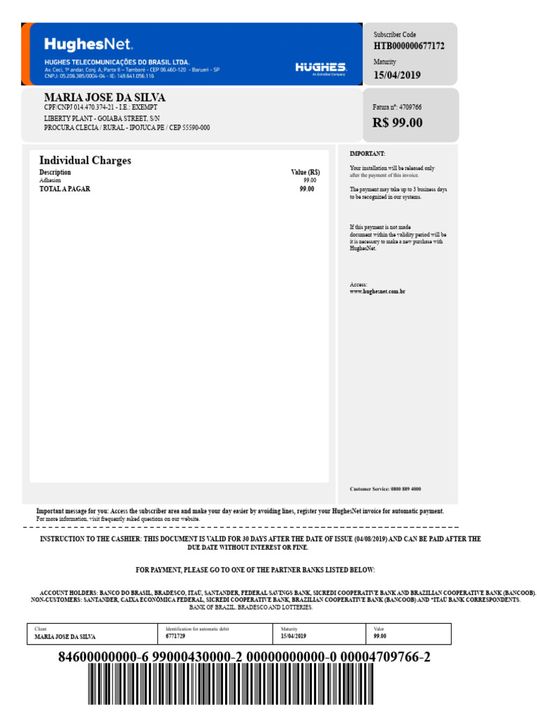 HughesNet Invoice for Maria Silva | PDF | Financial Services | Banking