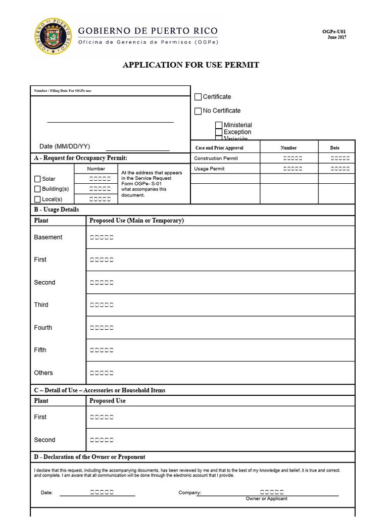 Use Permit Application Form OGPe-U01 | PDF | Justice | Crime & Violence