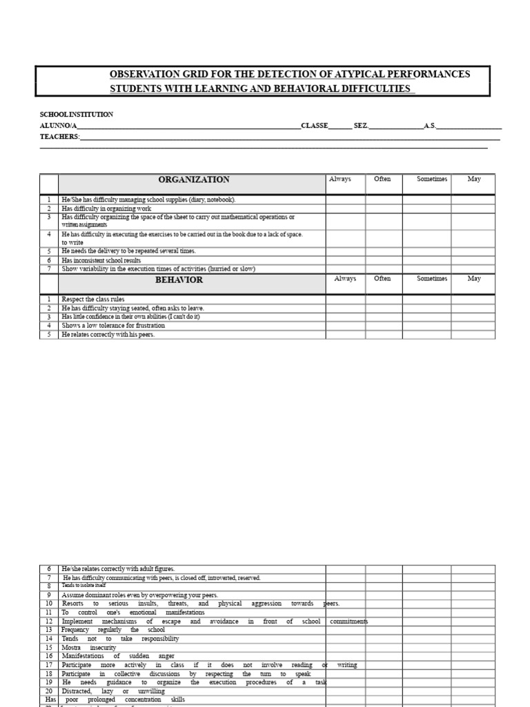 Atypical Performance Observation Grid | PDF | Word | Linguistics
