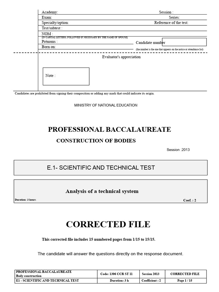 3453 Elements of Correction Exam E11 Bac Pro CC 2013 | PDF | Flow ...