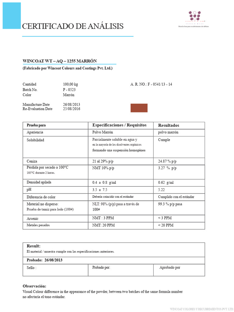 Análisis de Mezcla para Recubrimiento Marrón | PDF | Solubilidad ...