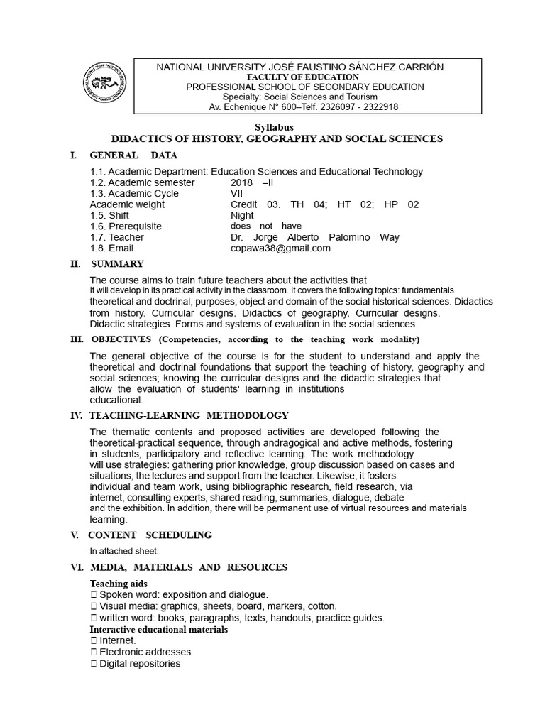 Syllabus Didactics of Social Sciences New | PDF | Curriculum | Social ...