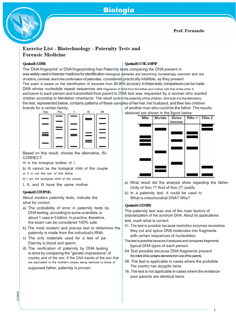 Test Exercise List | PDF | Dna Profiling | Dna