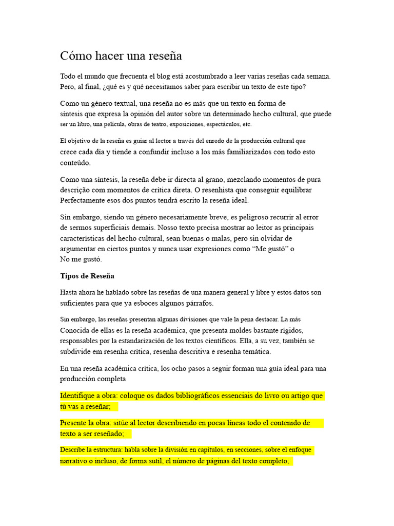 Pasos para Escribir una Reseña | PDF