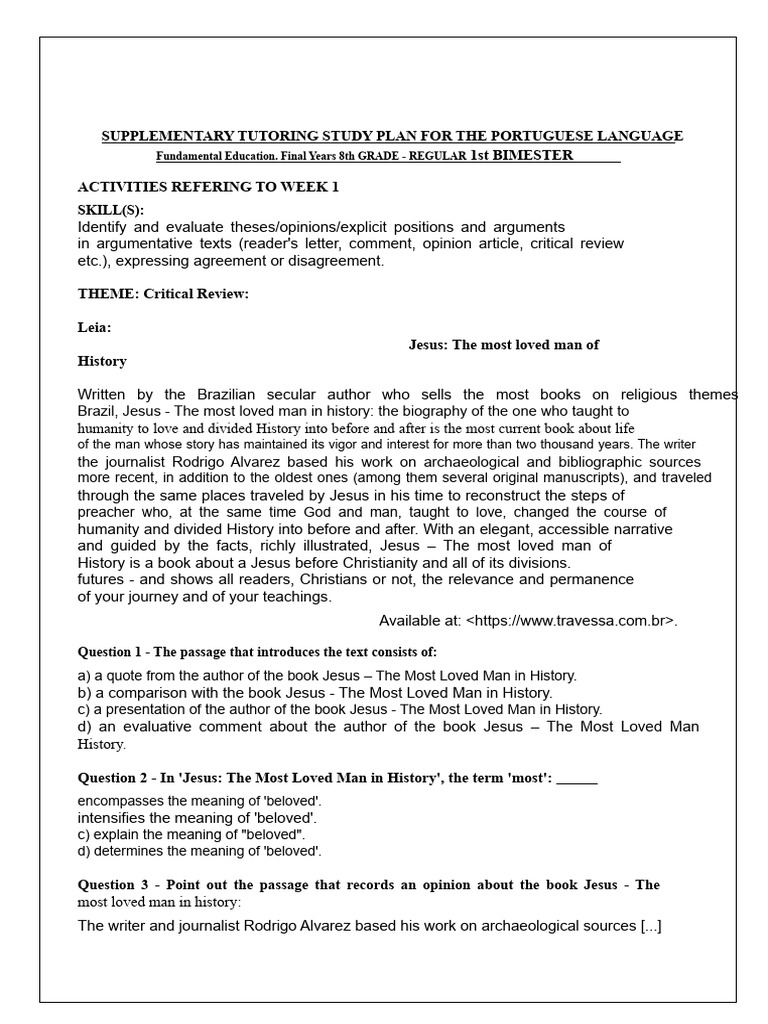 8th Grade WITH ANSWER KEY COMPLEMENTARY ACTIVITIES | PDF | Jesus