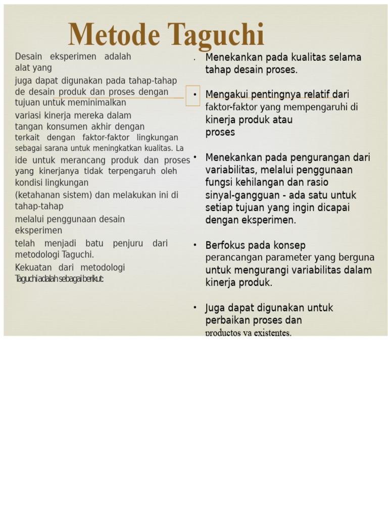 Metode Taguchi dalam Desain Eksperimen | PDF