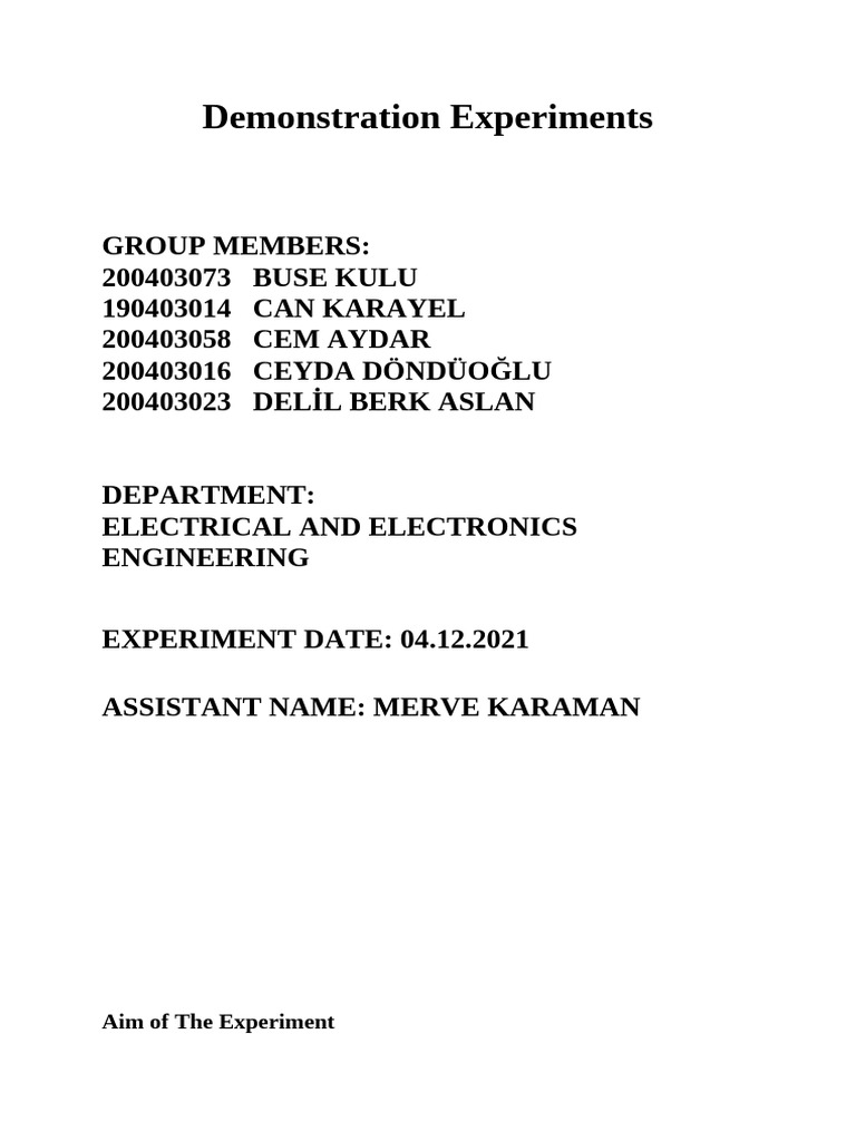 CHE101 - Experiment 8 - Demonstration Experiments Lab Report | PDF ...