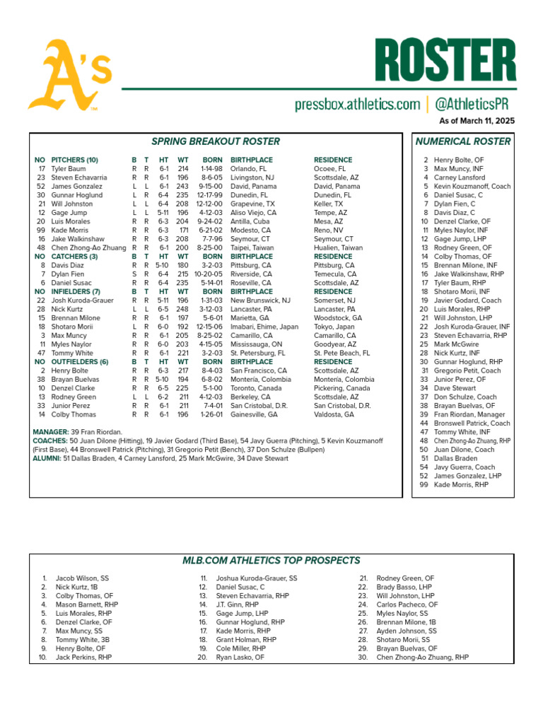 Spring Breakout Roster 2025 | PDF | Major League Baseball Teams ...