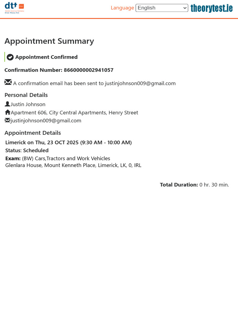 Photo inspiration: Appointment Confirmation For Driver Test Photo Inspiration