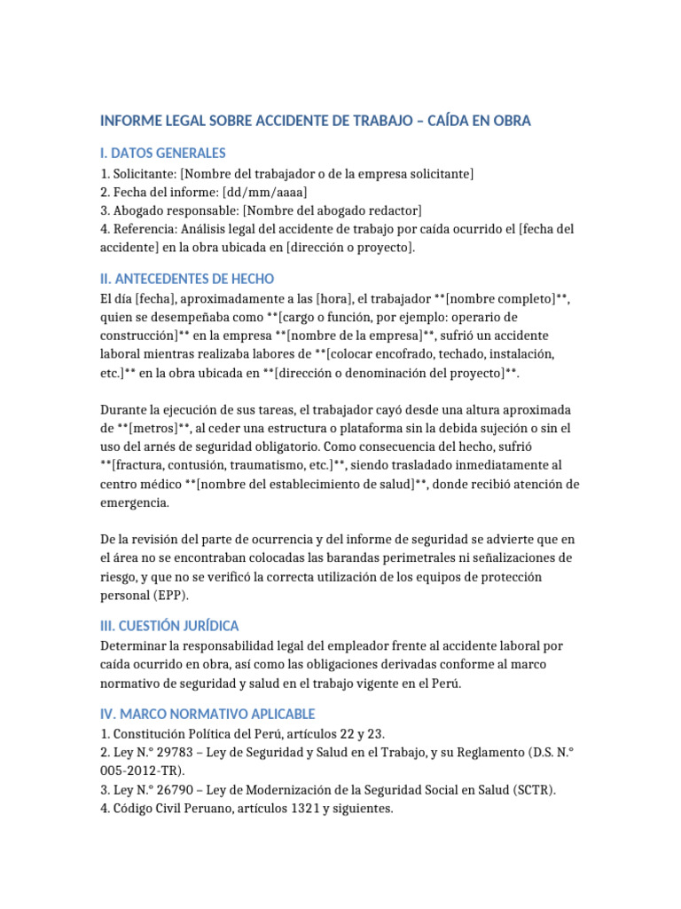 Informe Legal Caida en Obra Peru | PDF | Justicia | Crimen y violencia