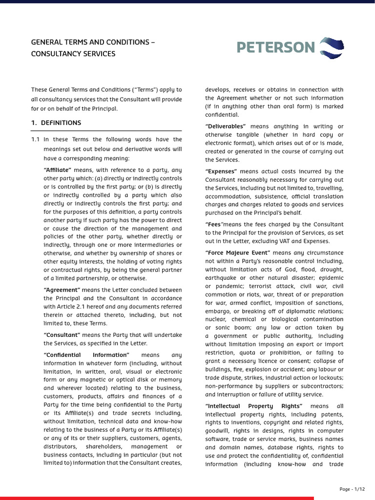 General Terms and Conditions For Consultancy Services | PDF | Indemnity ...