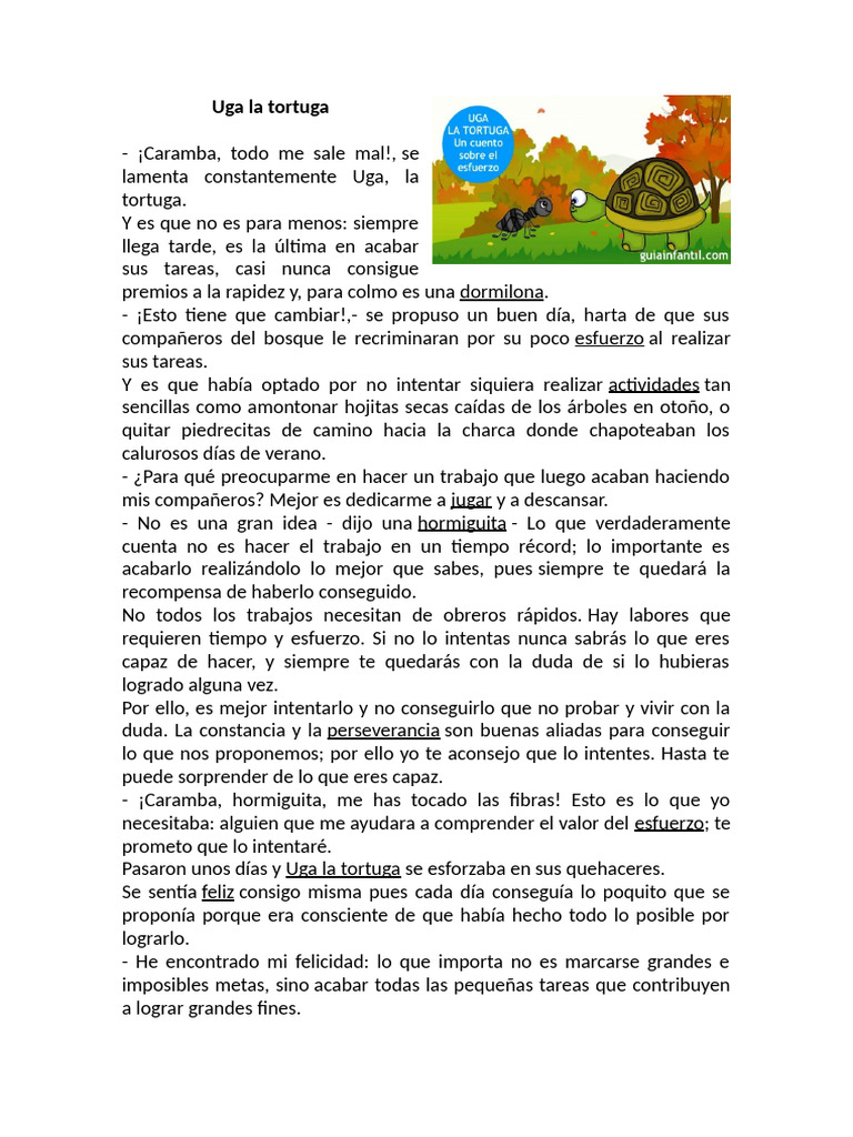 Uga la tortuga y el valor del esfuerzo | PDF