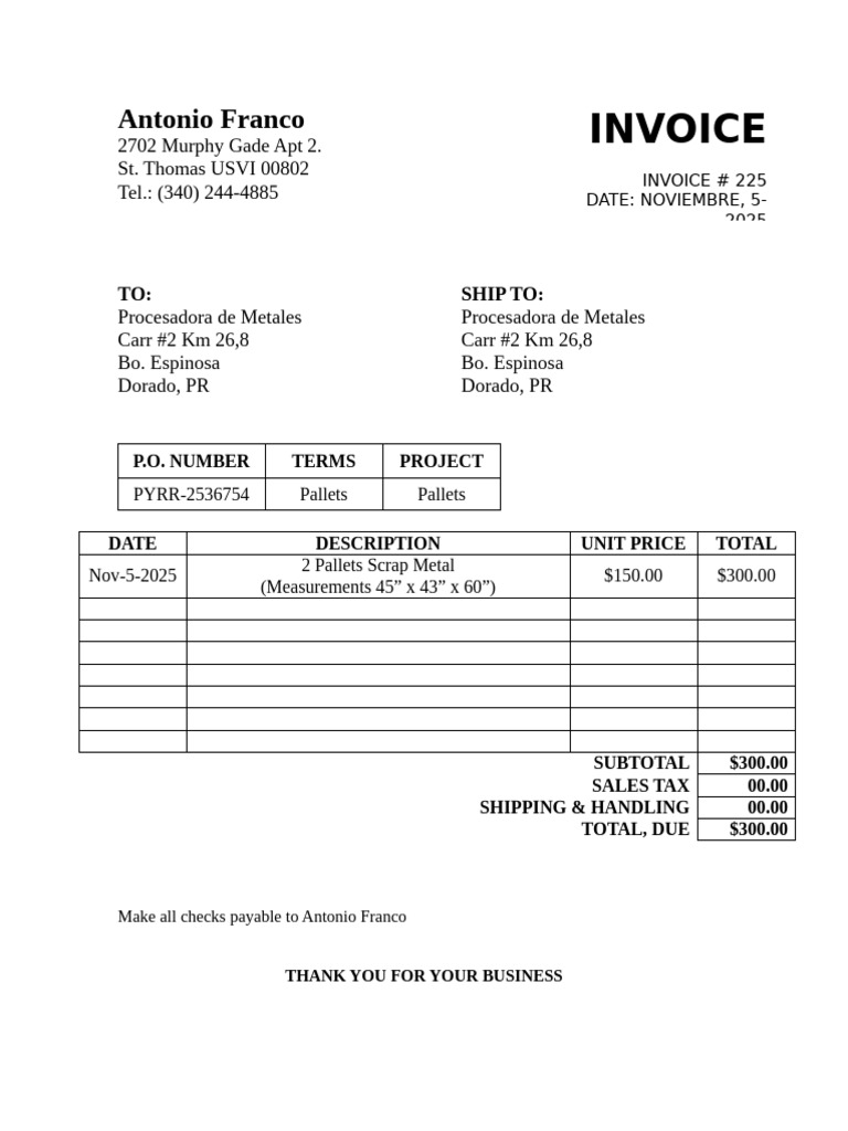Invoice for Scrap Metal Shipment | PDF