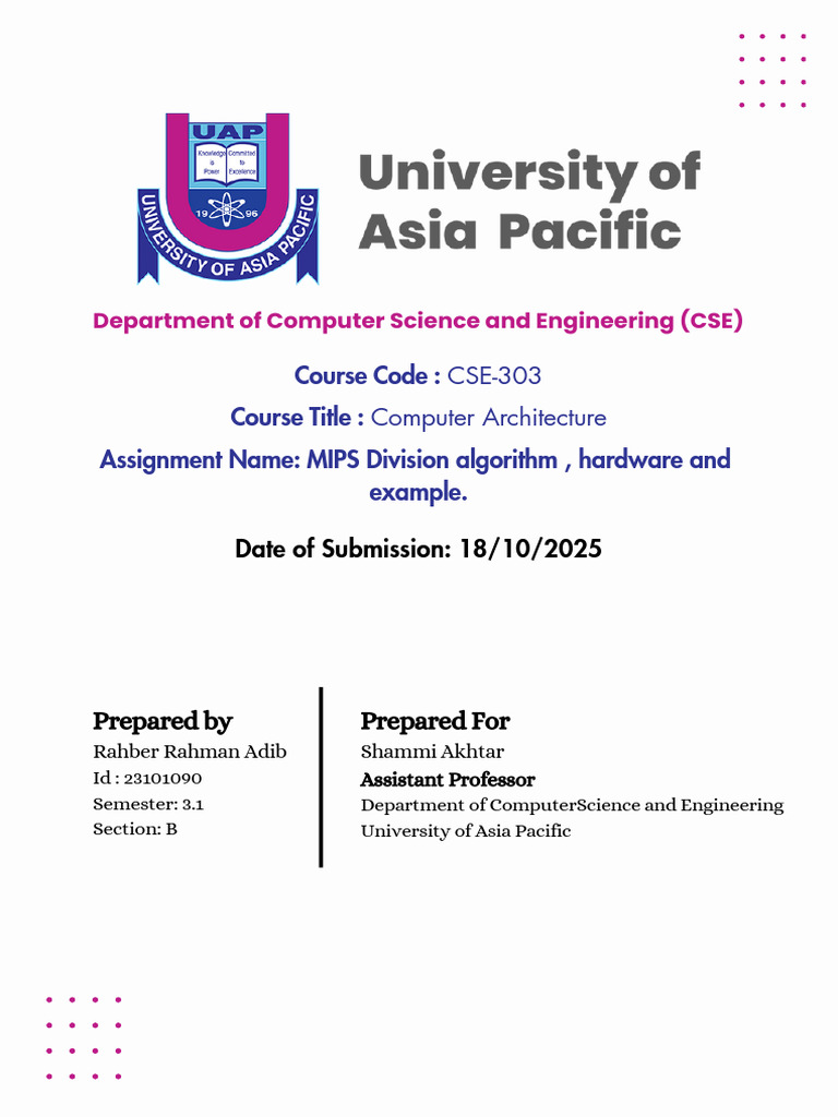 MIPS Division Algorithm Assignment | PDF