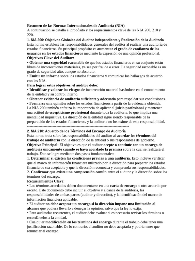 Normas Internacionales de Auditoría (NIA) | PDF | Auditoría | Contralor