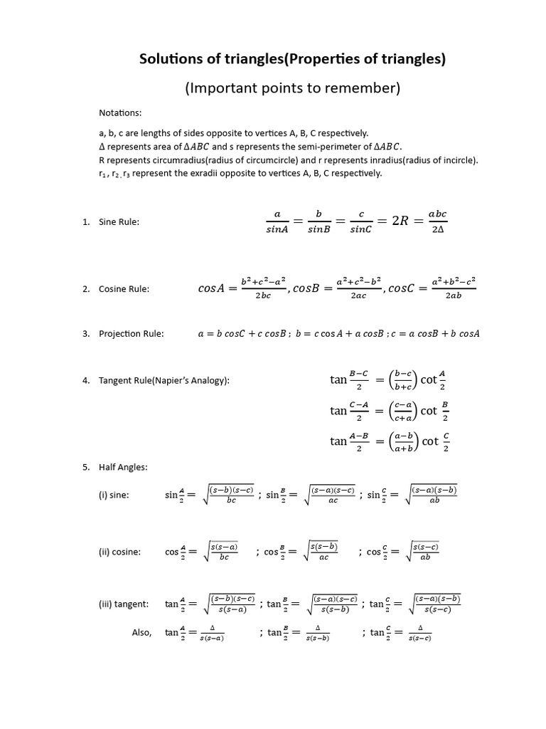 SOT Formulas | PDF | Trigonometric Functions | Elementary Mathematics