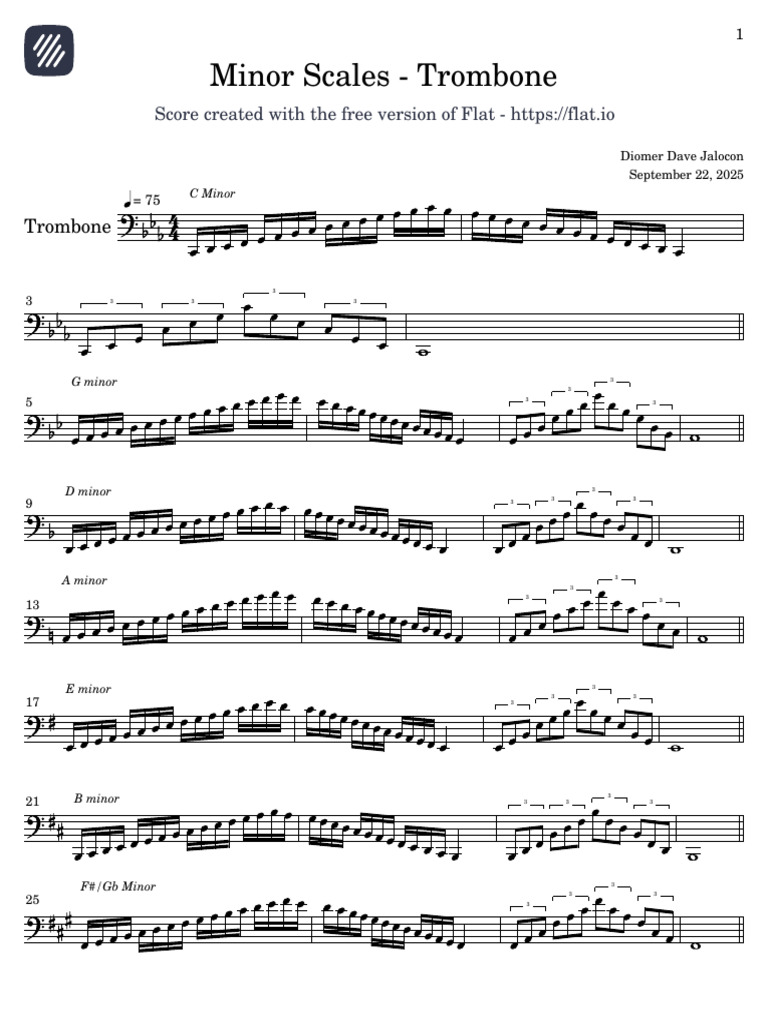 Minor Scales - Trombone | PDF | Compositions | Melody