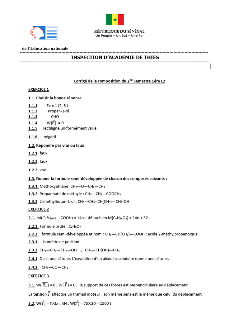 Corrigé Évaluations Sciences Physiques 1L2 | PDF | Chimie organique ...