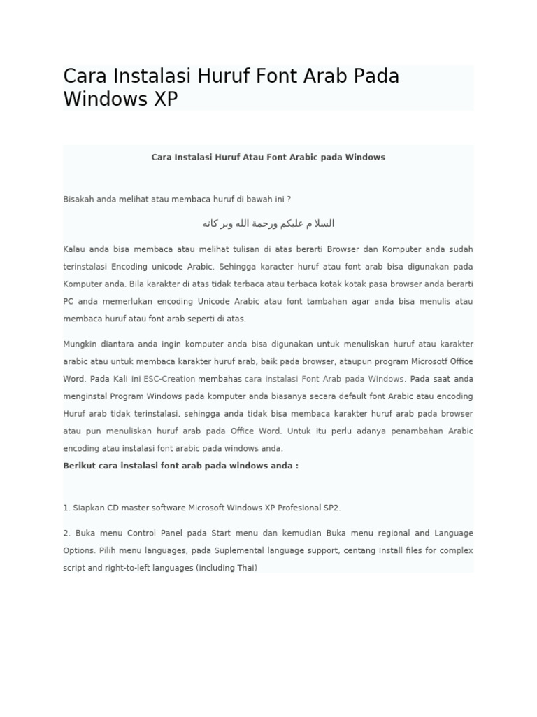 Instalasi Font Arab di Windows XP | PDF