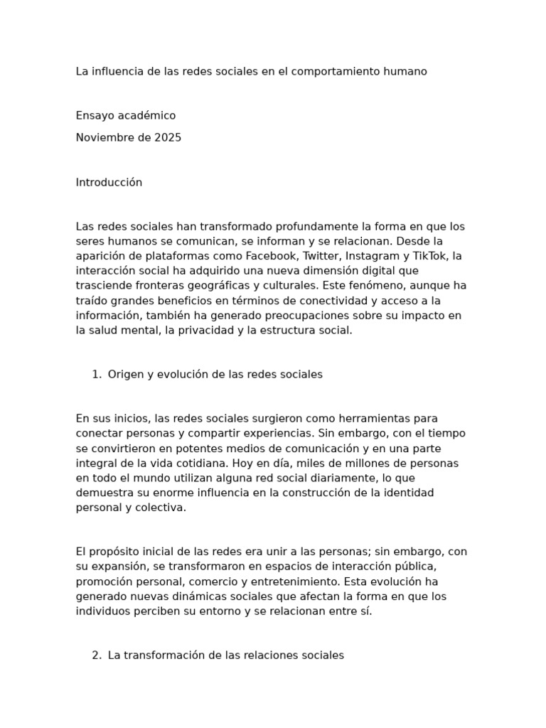 La Influencia de Las Redes Sociales en El Ser Humano | PDF | Servicio ...