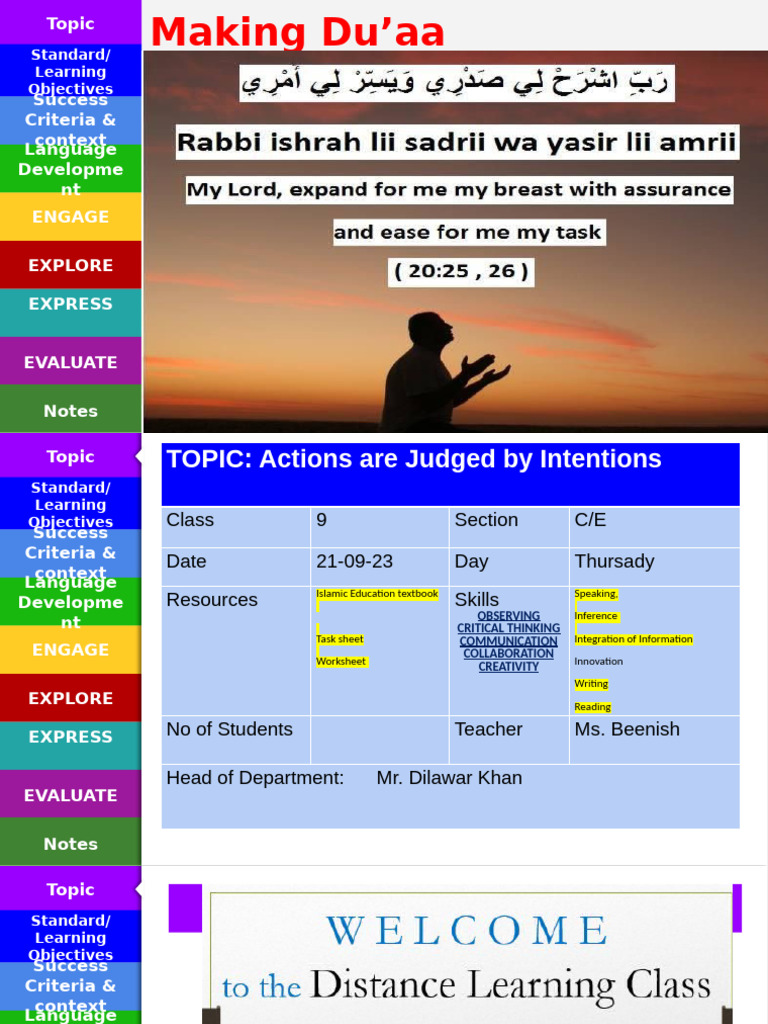 Actions Judged by Intentions Lesson Plan | PDF | Hadith | Learning