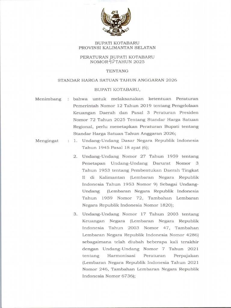 Perbub Nomor 40 SSH Ta.2026 - 2 | PDF