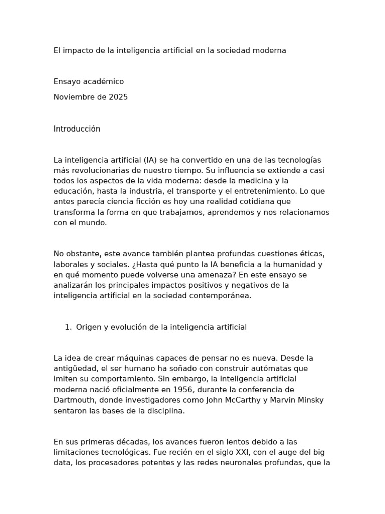 El Impacto de La Inteligencia Artificial en El Ser Humano | PDF ...
