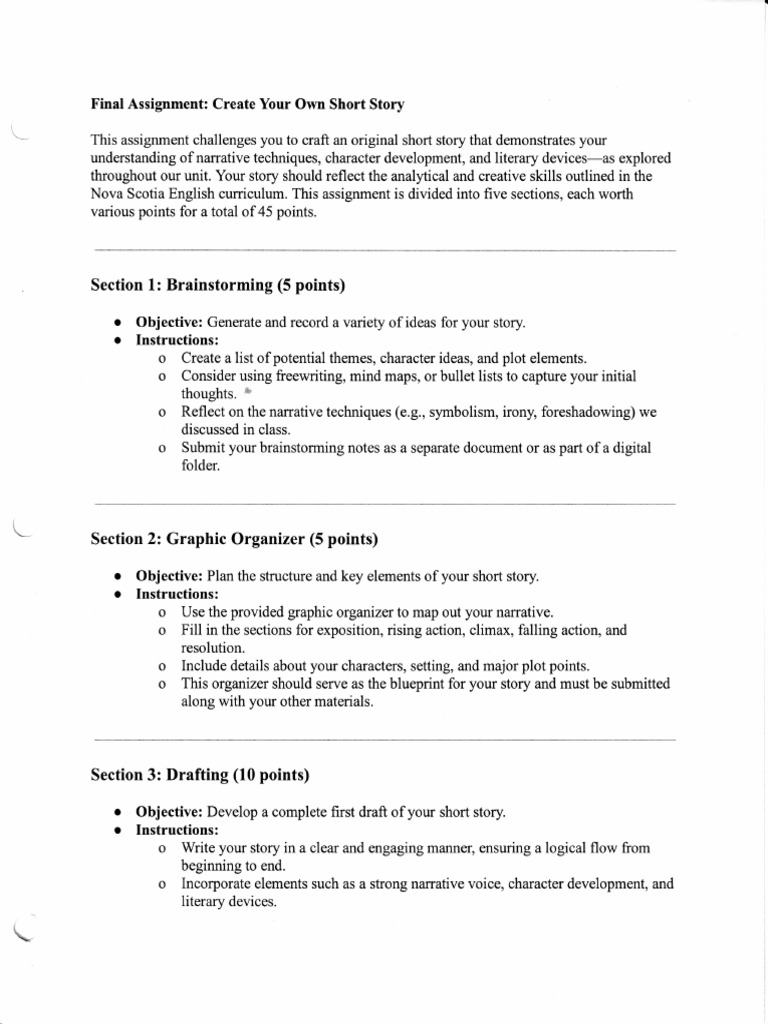 English 12 Short Story Assignment | PDF