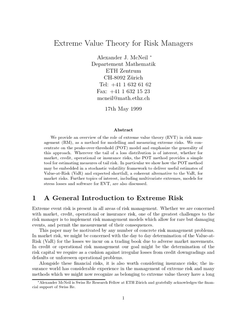 EVT Applications in Risk Management | PDF | Value At Risk | Estimator