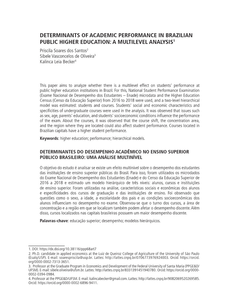 Determinants of Academic Performance in Brazilian Public Higher ...