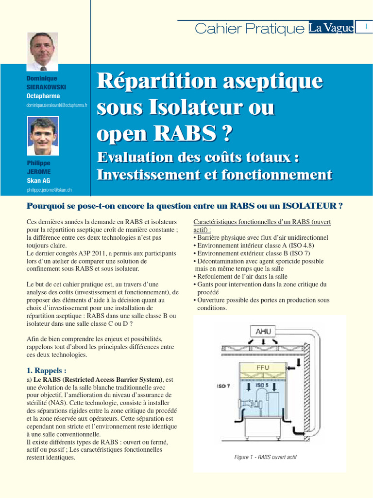 Coût RABS vs Isolateur en Aseptie | PDF | Contamination radioactive ...