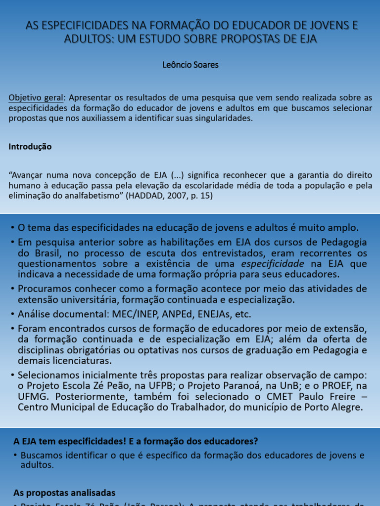 Resumo - AS ESPECIFICIDADES NA FORMAÇÃO DO EDUCADOR DE JOVENS E ADULTOS ...