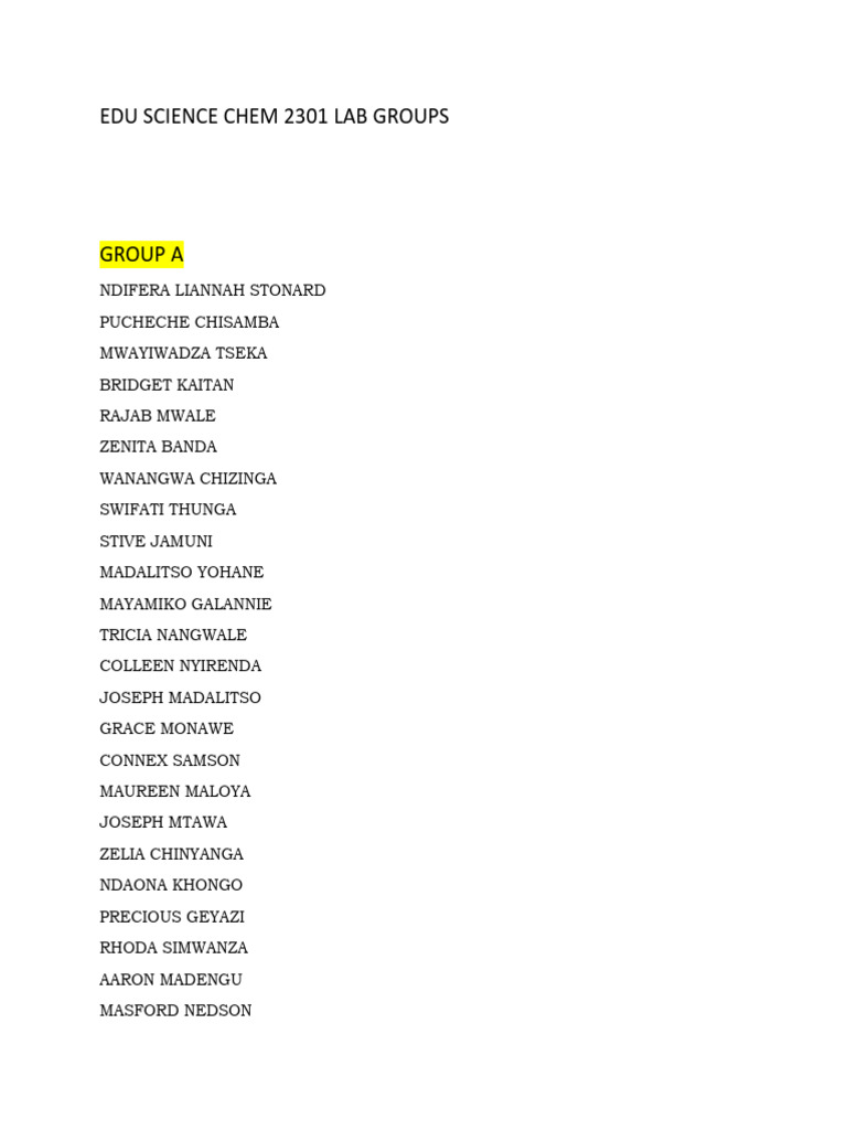 Chem 2301 Lab Groups | PDF