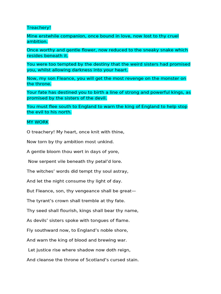 Treachery and Revenge in Shakespearean Verse | PDF
