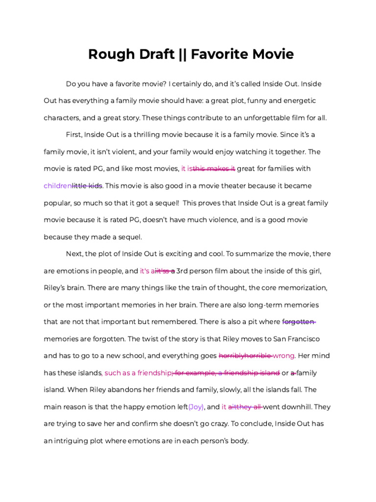 Rough Draft - Favorite Movie | PDF