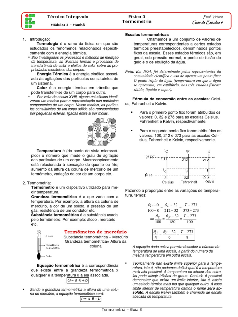 Exercícios de Termometria e Escalas | PDF | Celsius | Temperatura