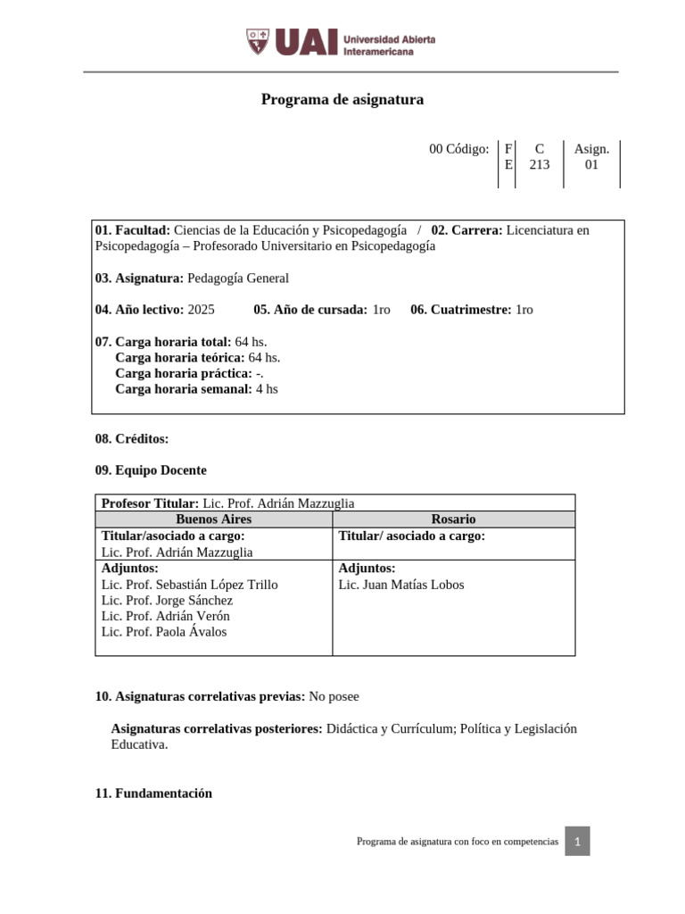 Programa de Pedagogía General 2025 | PDF | Evaluación | Plan de estudios
