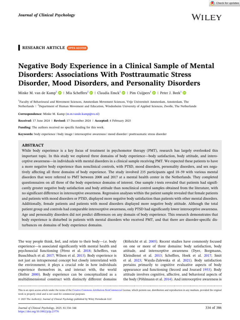 J Clin Psychol - 2025 - Kamp - Negative Body Experience in A Clinical ...