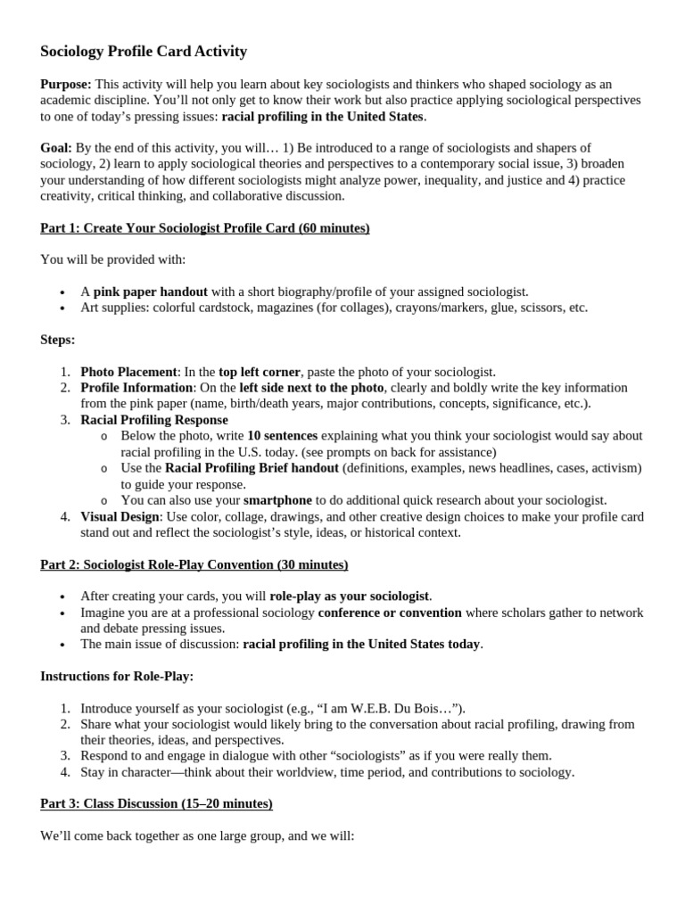 Sociology Profile Card Activity Guide | PDF | Sociology | Science