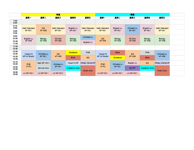 Weekly Class Schedule Overview | PDF