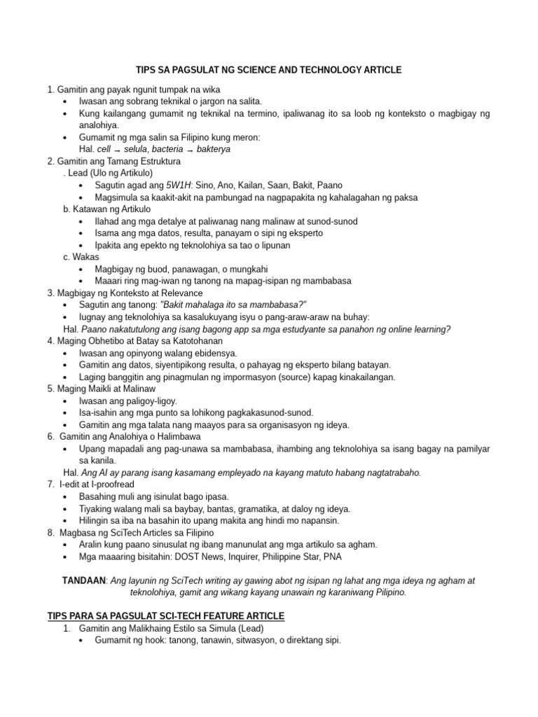 Handout Scitech Filipino | PDF