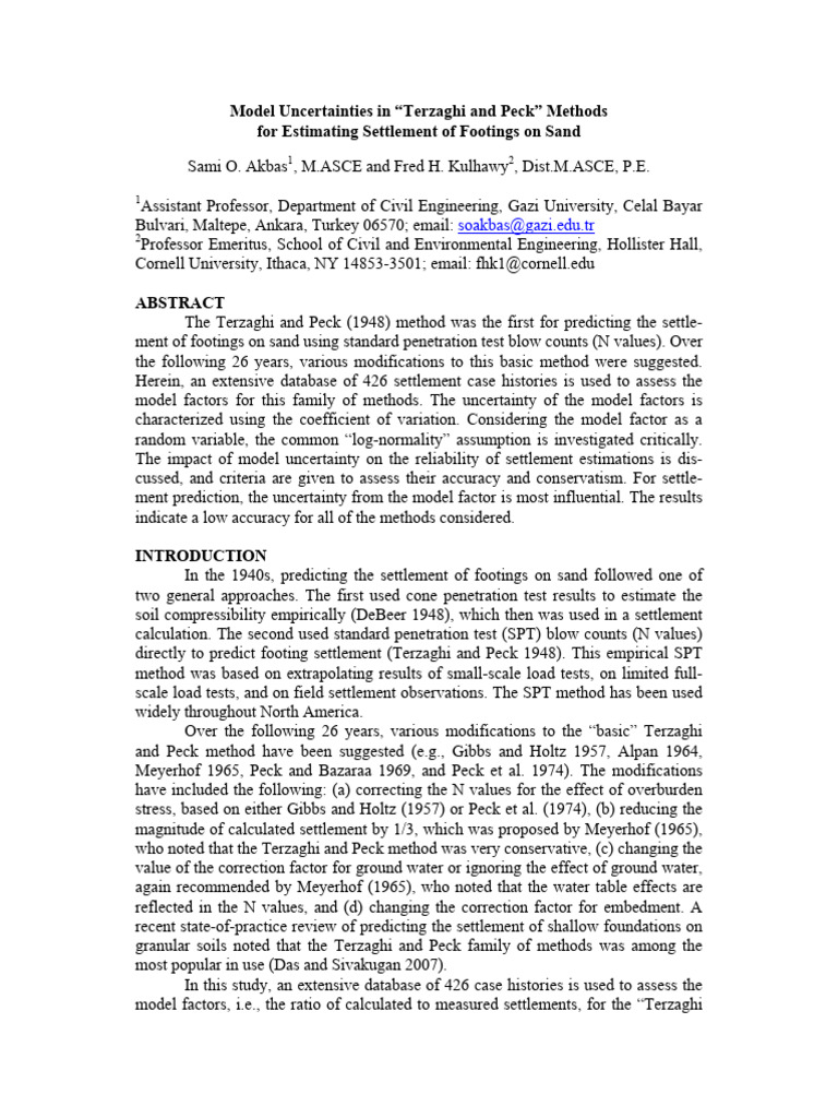 Model Uncertainty in Settlement Predictions | PDF | Variance | Normal ...