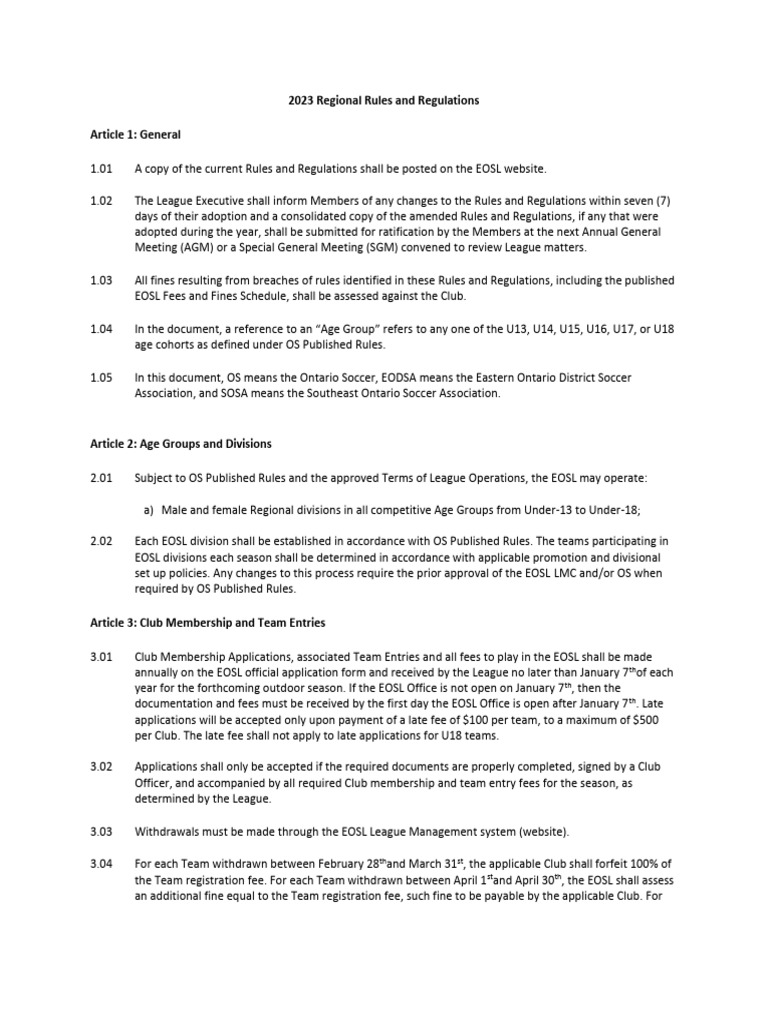 2023 EOSL Rules and Regulations Guide | PDF | Identity Document