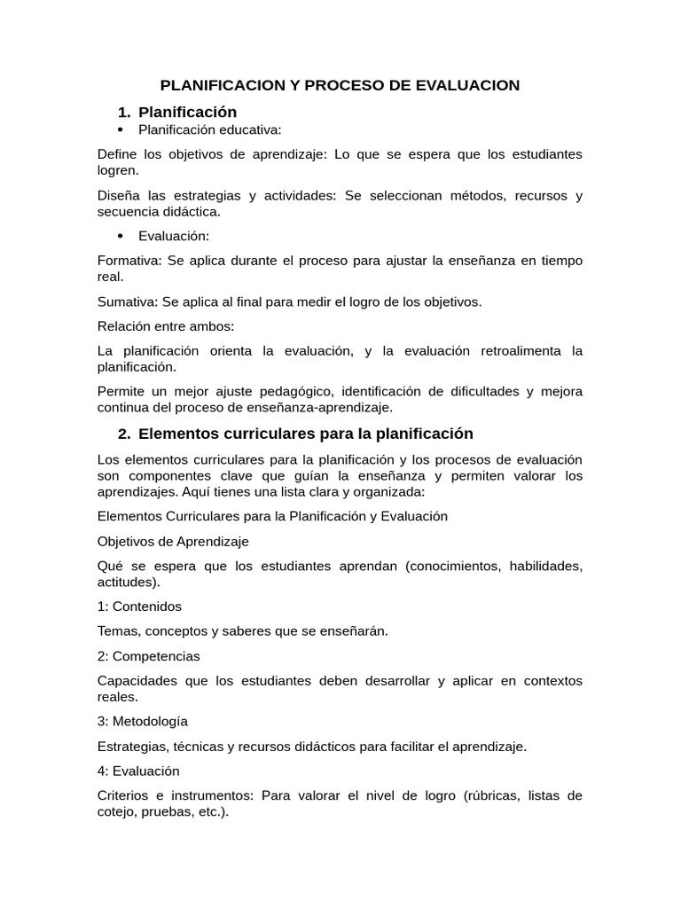 Planificación y Evaluación Educativa | PDF | Evaluación | Plan de estudios