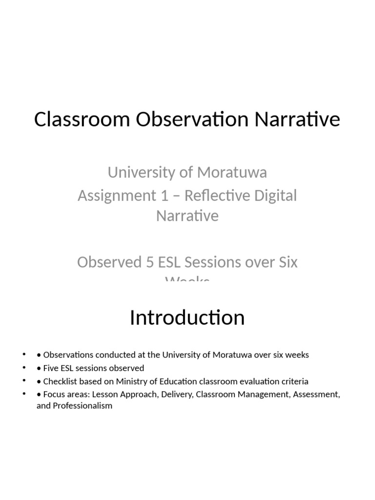 ESL Classroom Observation Insights | PDF | English As A Second Or ...